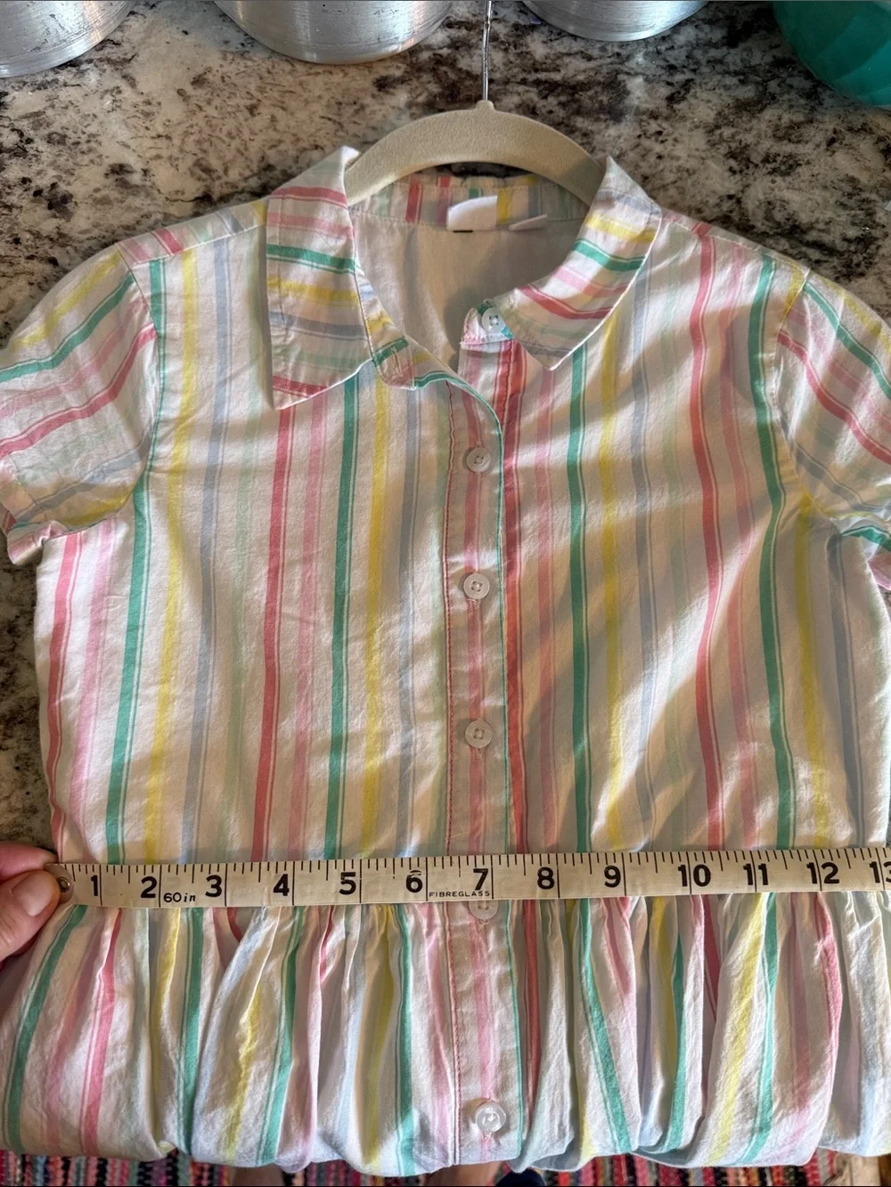 GAP White Girls Dress - Pastel Pink, Yellow, Green & Blue Stripes Size L 10/12